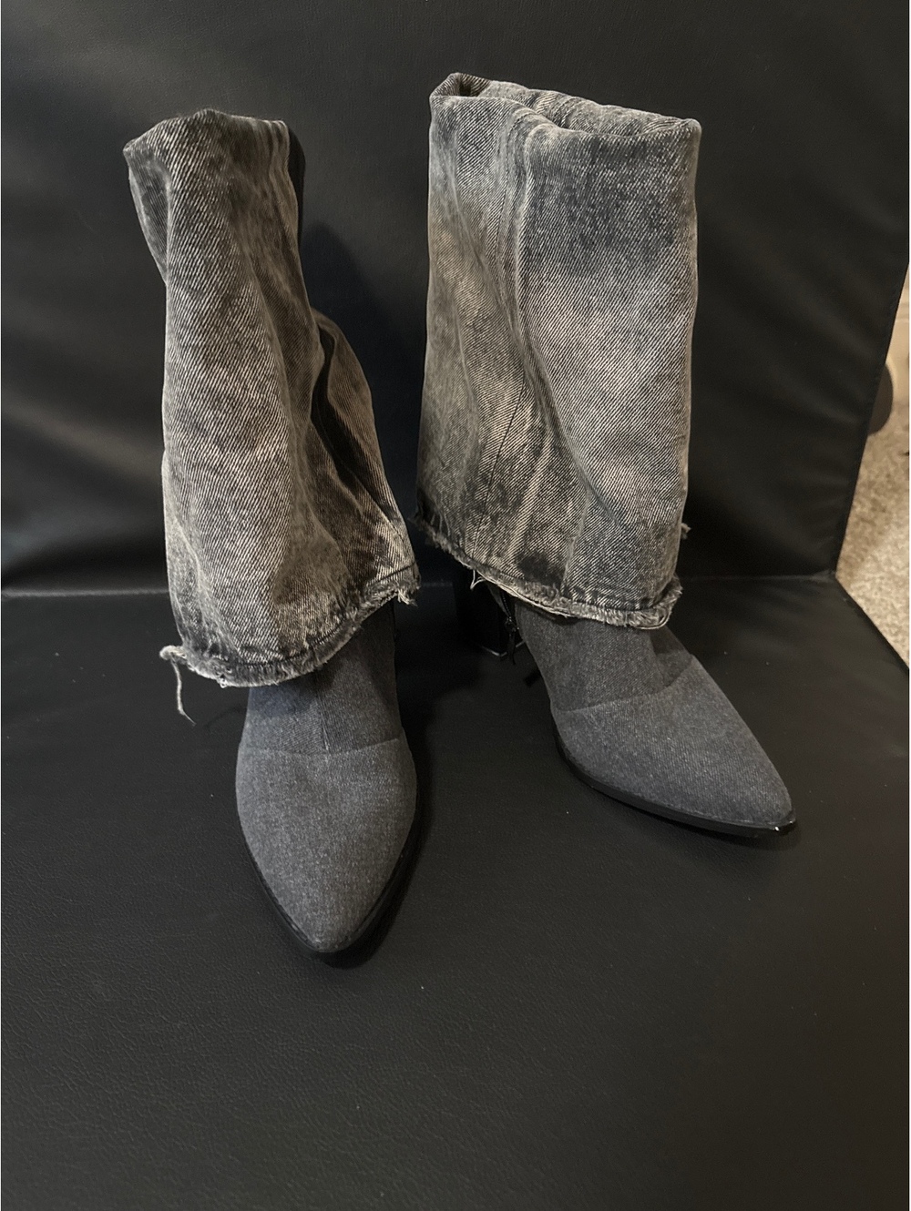 Gray Distressed Women’s size 10 Mid-Calf Boots with Block Heels